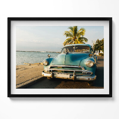 Obraz s rámem Modré auto u moře