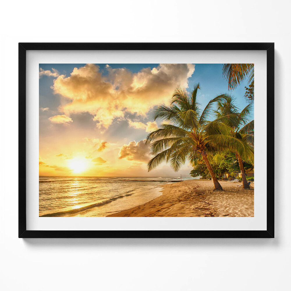 Obraz s rámem Palmy pláž a moře při západu slunce