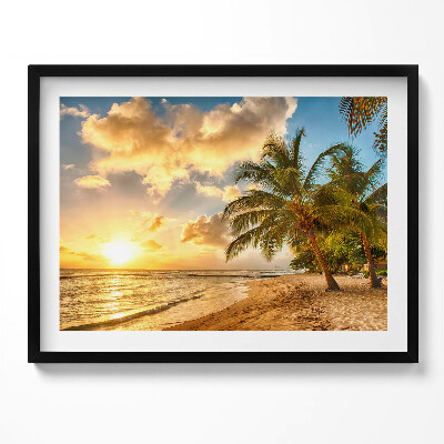 Obraz s rámem Palmy pláž a moře při západu slunce