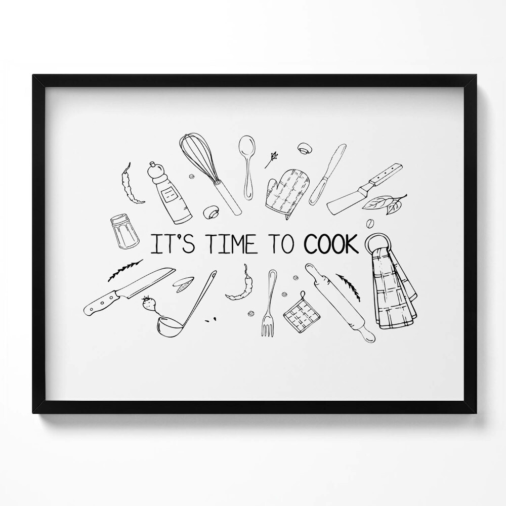 Obraz s rámem Je čas vařit - kuchyňský nápis