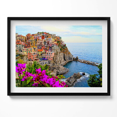 Obraz s rámem Květiny a pobřeží Cinque Terre Itálie