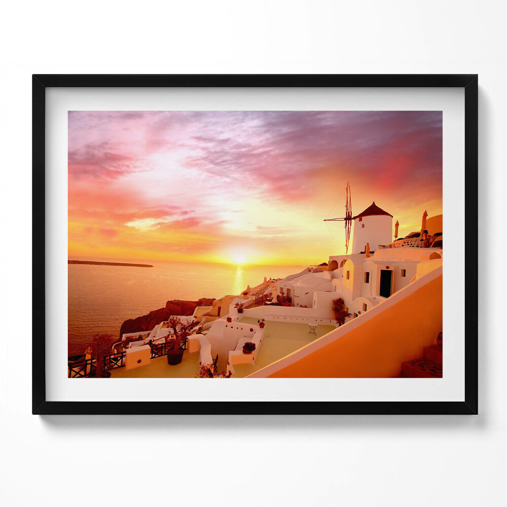 Obraz s rámem Santorini se starým větrným mlýnem