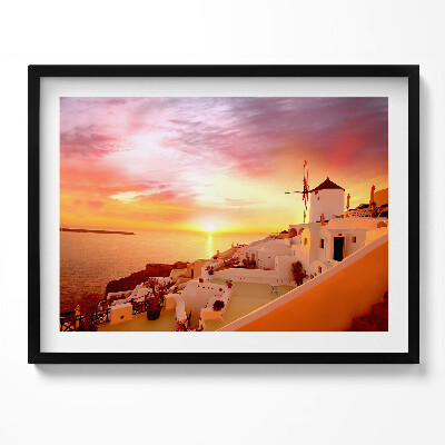 Obraz s rámem Santorini se starým větrným mlýnem