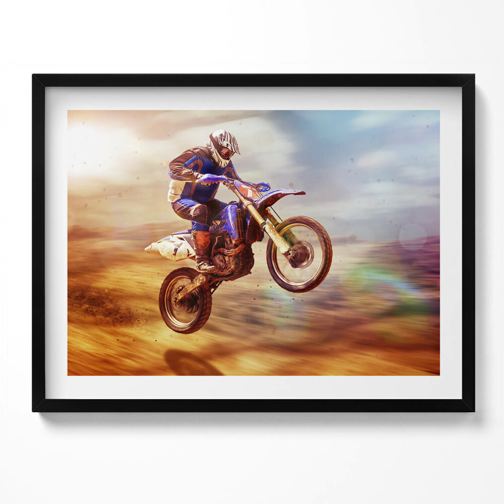 Obraz s rámem Motocyklista v poušti