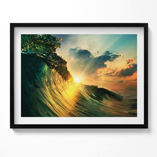 Obraz s rámem Vlna na moři a západ slunce