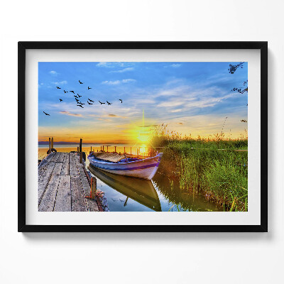 Obraz s rámem Pohled na jezero a západ slunce