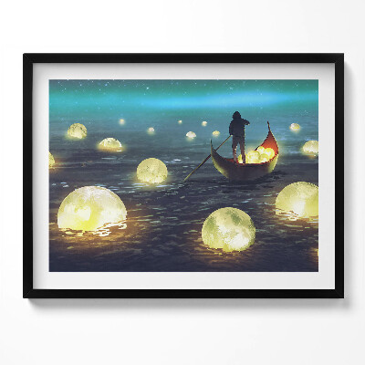 Obraz s rámem Ilustrace lodí a měsíců