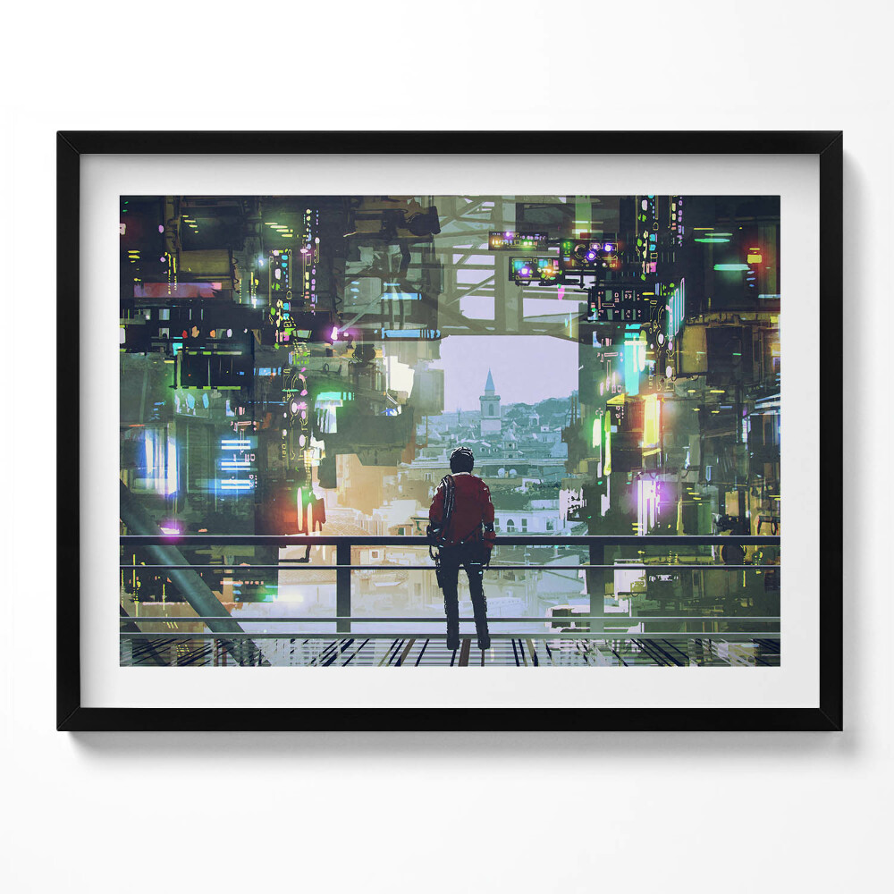 Obraz s rámem Kyberpunkové město