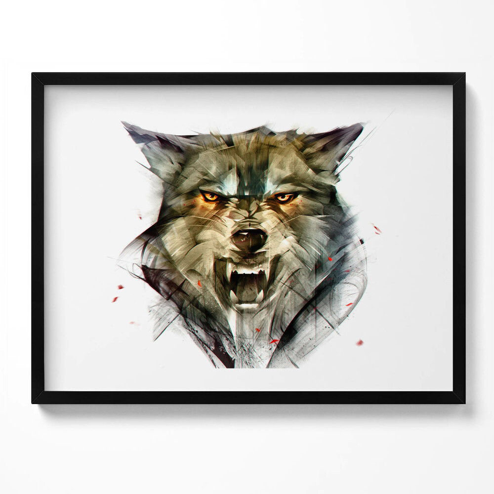 Obraz s rámem Kreslený portrét vlka