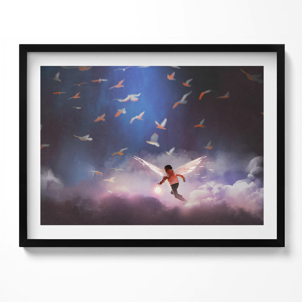 Obraz s rámem Chlapec s andělskými křídly