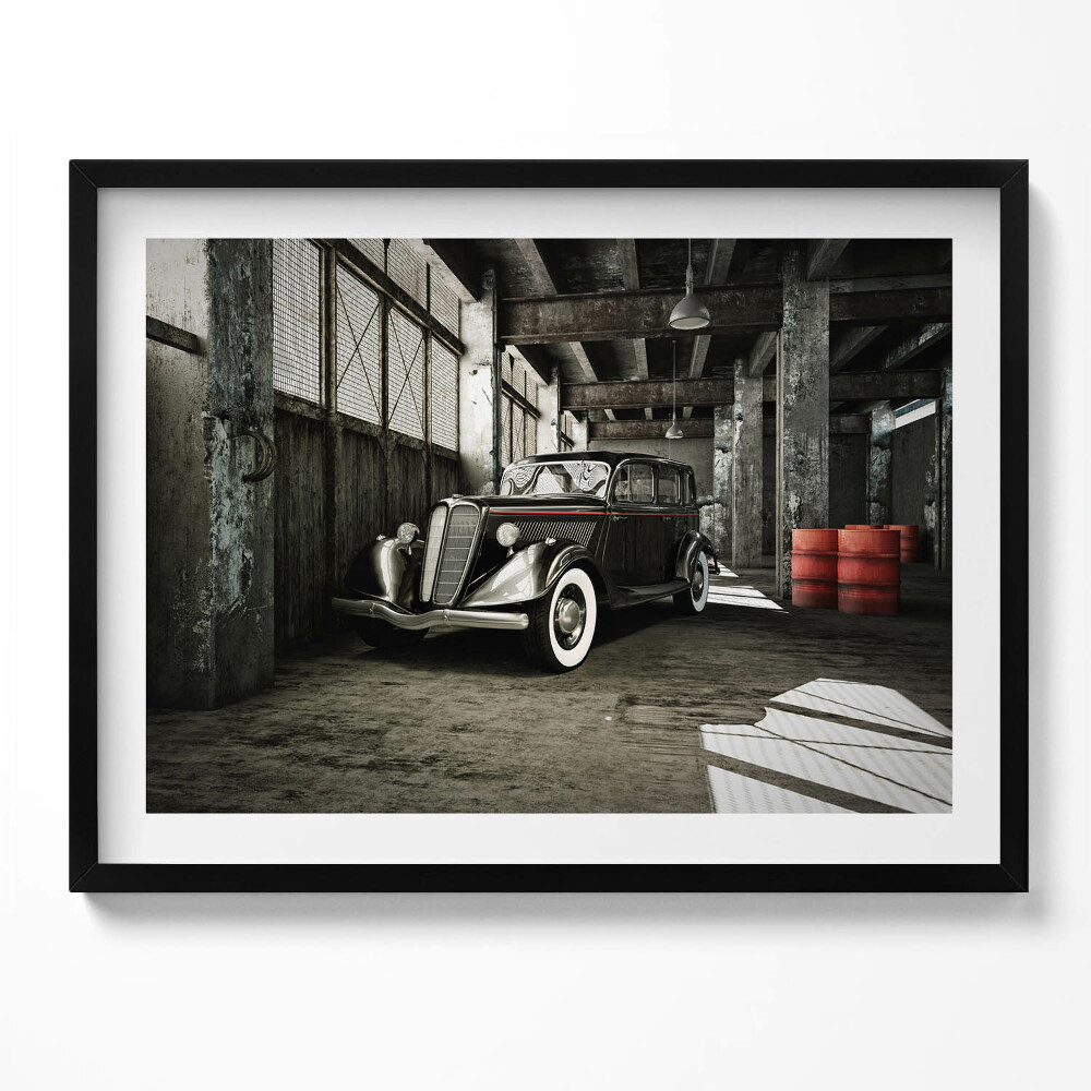 Obraz s rámem Klasické auto ve staré továrně