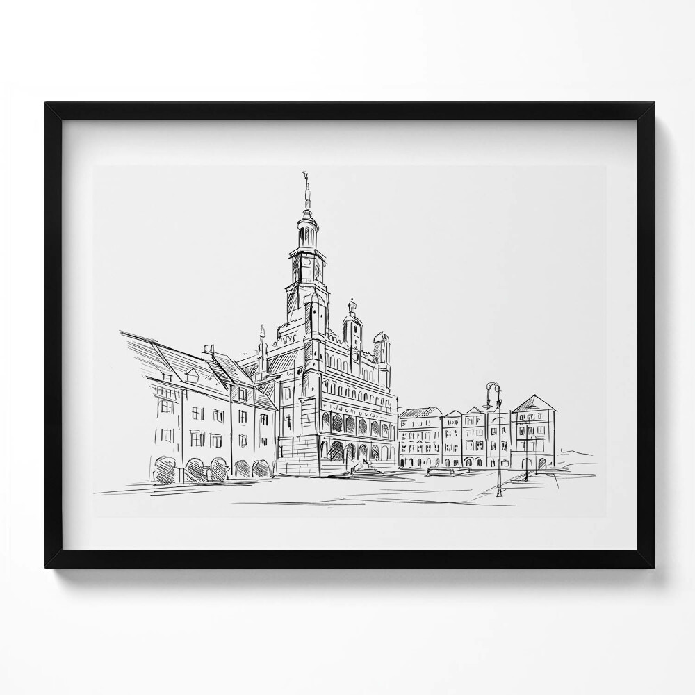 Obraz s rámem Poznaň skica starého města