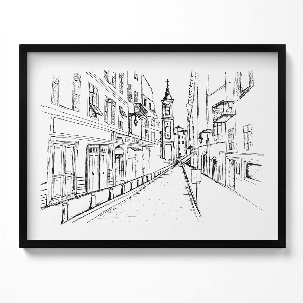 Obraz s rámem Kresba města Provence