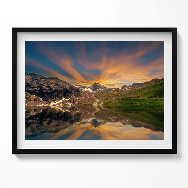 Obraz s rámem Horské jezero a západ slunce
