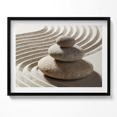 Obraz s rámem Hromada kamenů na zenovém písku
