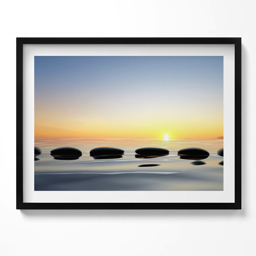 Obraz s rámem Kameny na vodě při východu slunce - zen