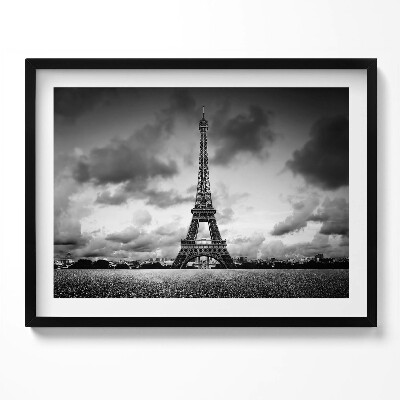 Obraz s rámem Černobílá krajina Francie s Eiffelovou věží