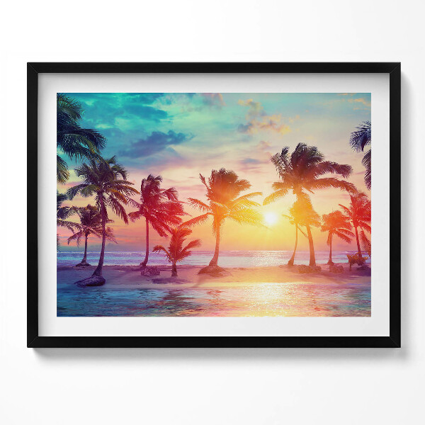 Obraz s rámem Miami palmy při východu slunce