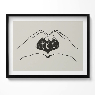 Obraz s rámem Srdce z palmy a kosmu - ilustrace