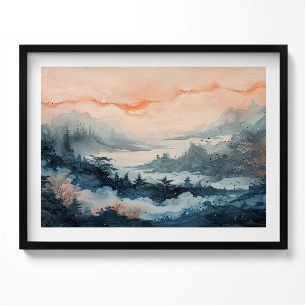 Obraz s rámem Abstraktní krajina hor a lesů