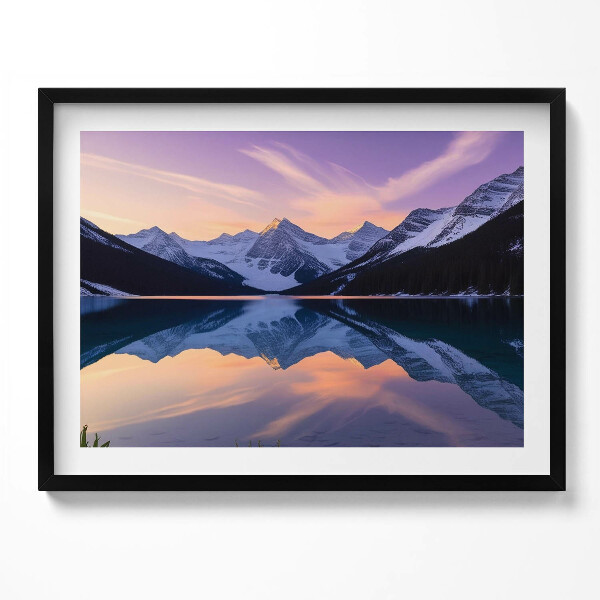 Obraz s rámem Krajina hor a jezera ve večerních hodinách