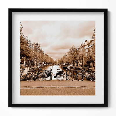 Obraz v rámu efektivní Pohled na Amsterdam s jízdními koly