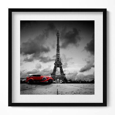 Obraz v rámu efektivní Eiffelova věž a červené auto