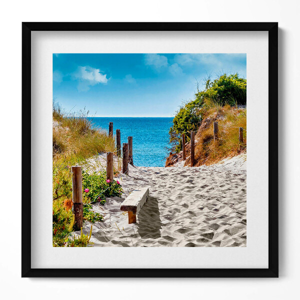 Obraz v rámu efektivní Písečná cesta na pláž a moře