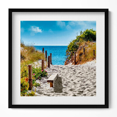 Obraz v rámu efektivní Písečná cesta na pláž a moře