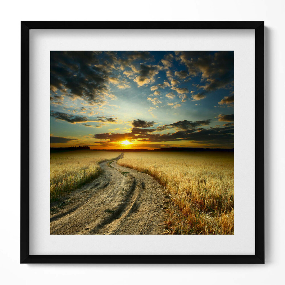 Obraz v rámu efektivní Polní cesta a západ slunce