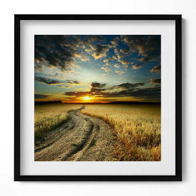 Obraz v rámu efektivní Polní cesta a západ slunce