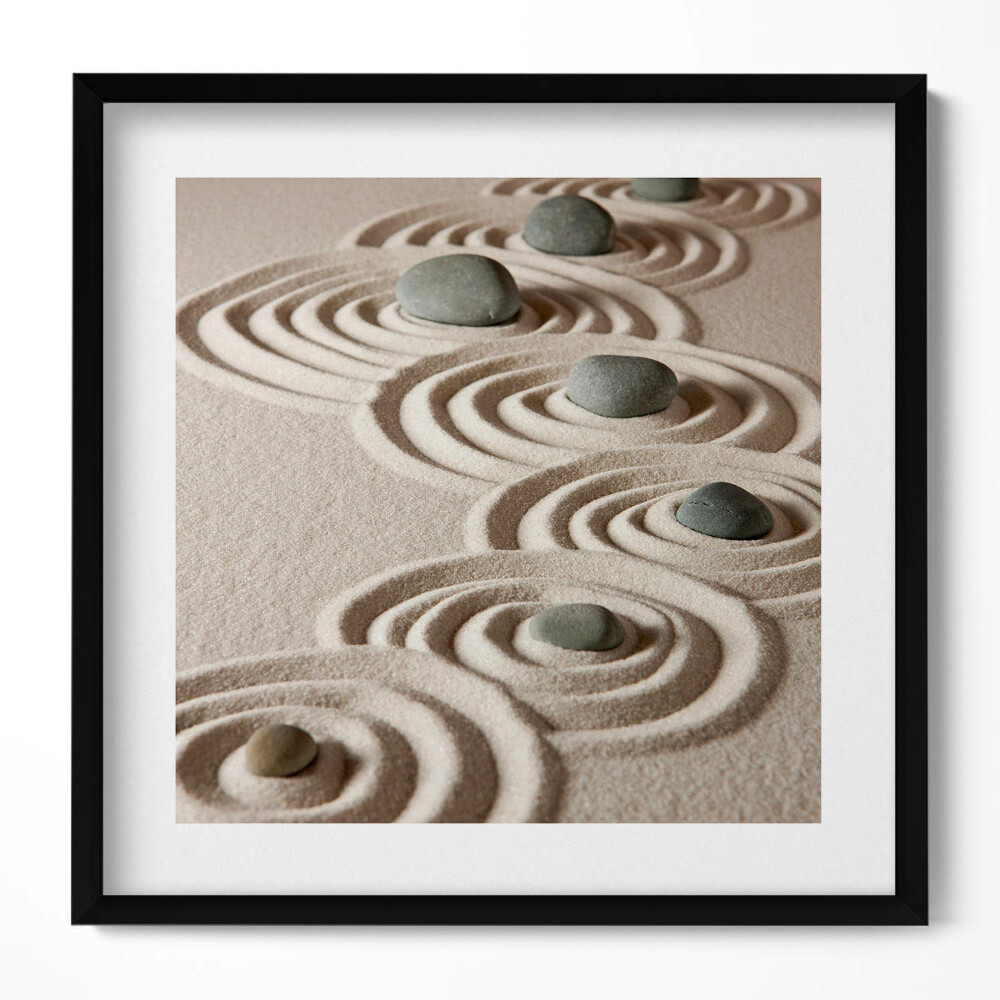 Obraz v rámu efektivní Zen - kameny na pískových kruzích