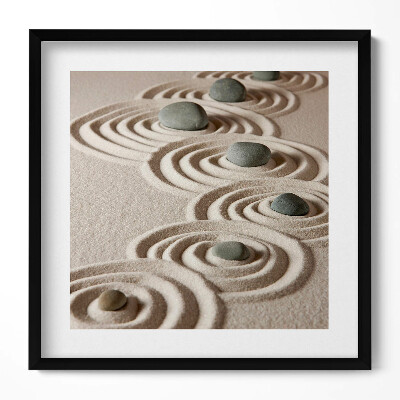 Obraz v rámu efektivní Zen - kameny na pískových kruzích