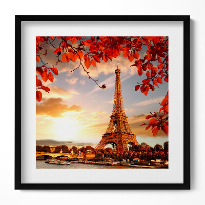 Obraz v rámu efektivní Eiffelova věž mezi listy