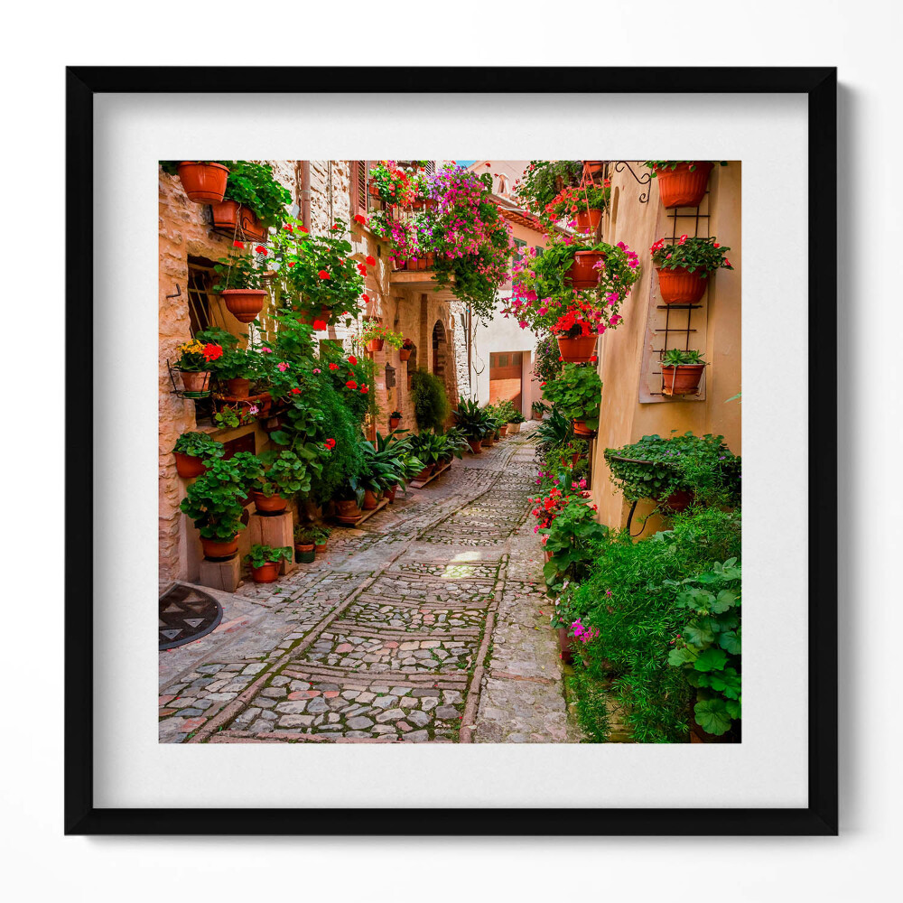 Obraz v rámu efektivní Květnatá ulice v Itálii