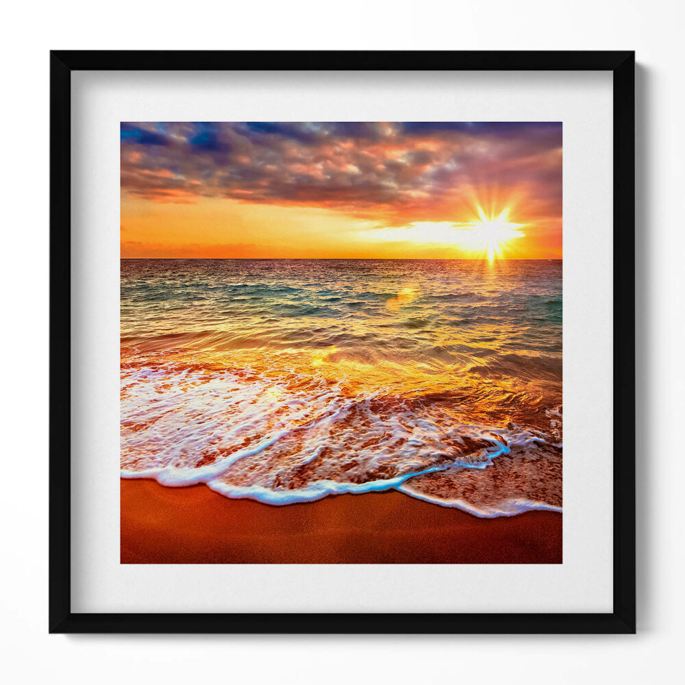 Obraz v rámu efektivní Mořské vlny při západu slunce