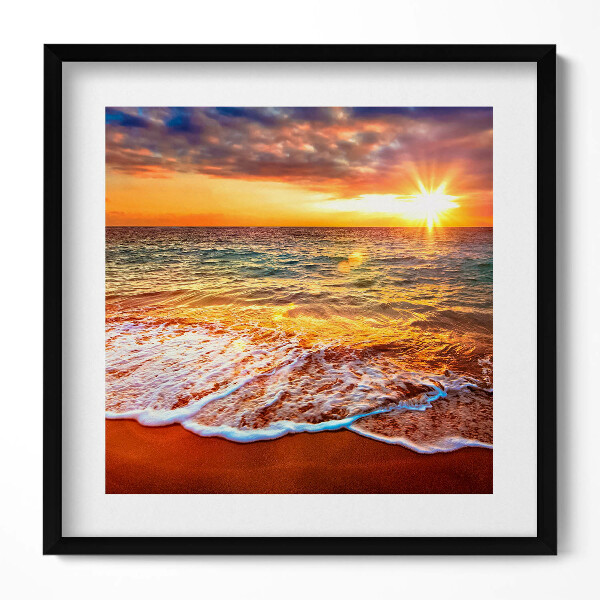 Obraz v rámu efektivní Mořské vlny při západu slunce