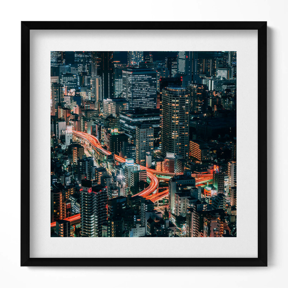 Obraz v rámu efektivní Město v noci z ptačí perspektivy