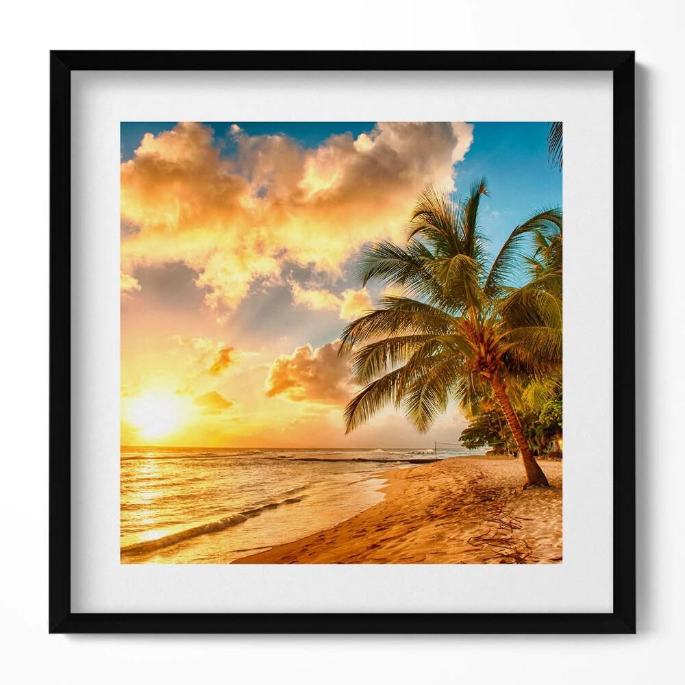 Obraz v rámu efektivní Palmy pláž a moře při západu slunce