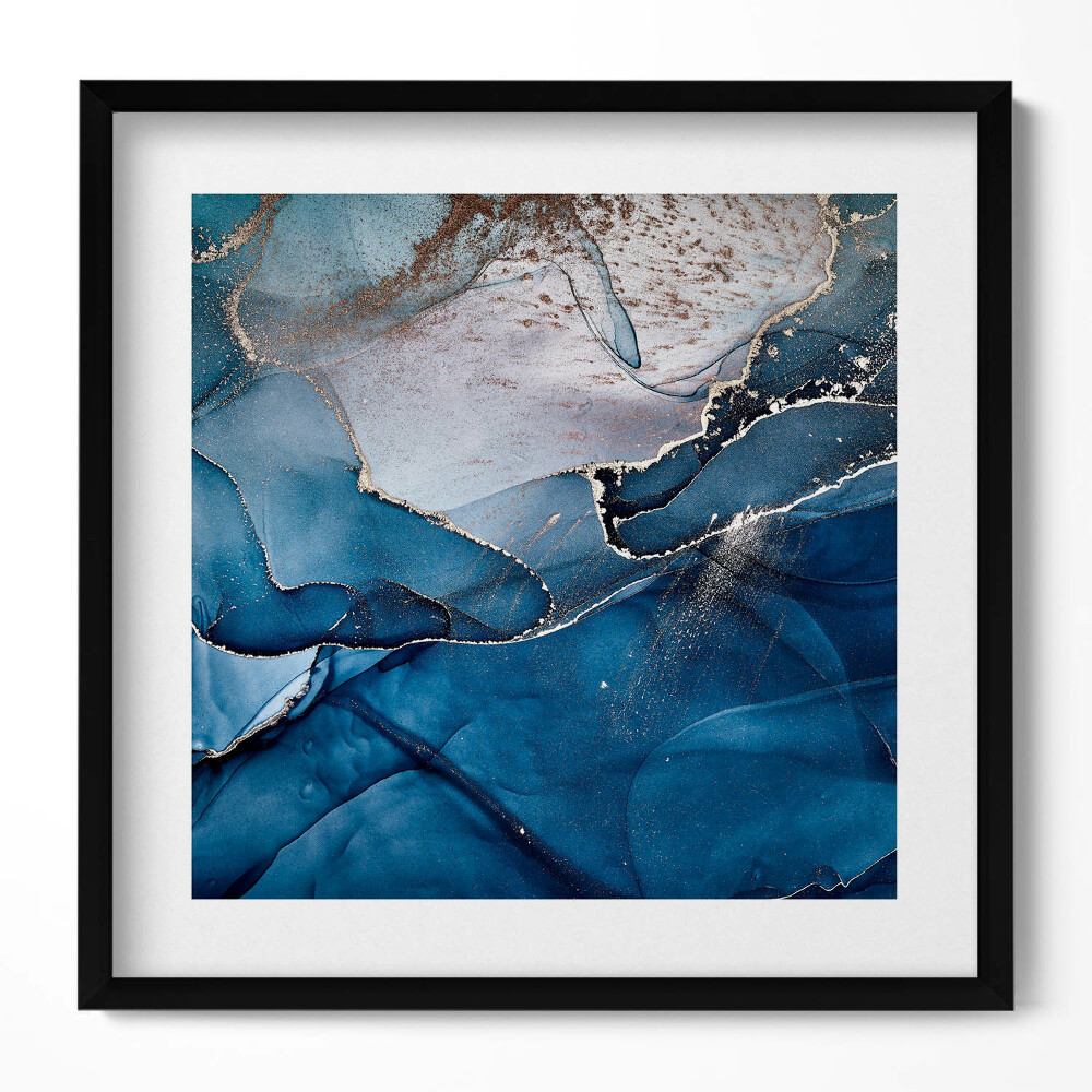 Obraz v rámu efektivní Modrá abstrakce se zlatem