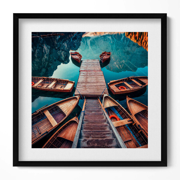 Obraz v rámu efektivní Molo a jezero Pragser Wildsee