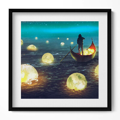 Obraz v rámu efektivní Ilustrace lodí a měsíců