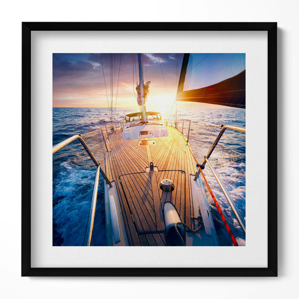 Obraz v rámu efektivní Západ slunce na palubě plachetnice