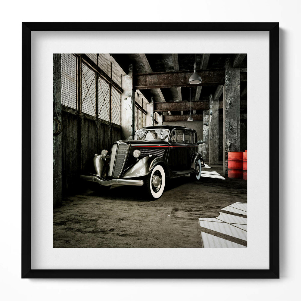 Obraz v rámu efektivní Klasické auto ve staré továrně