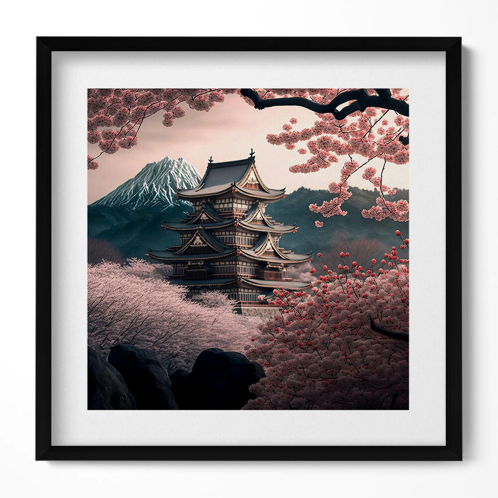 Obraz v rámu efektivní Asijská věž a třešňové květy