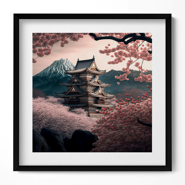 Obraz v rámu efektivní Asijská věž a třešňové květy