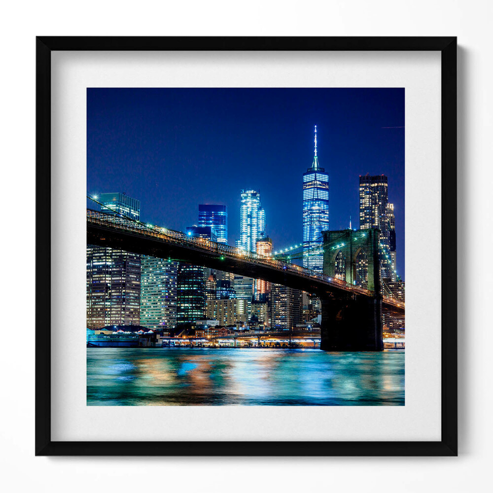 Obraz v rámu efektivní Brooklynský most v New Yorku v noci