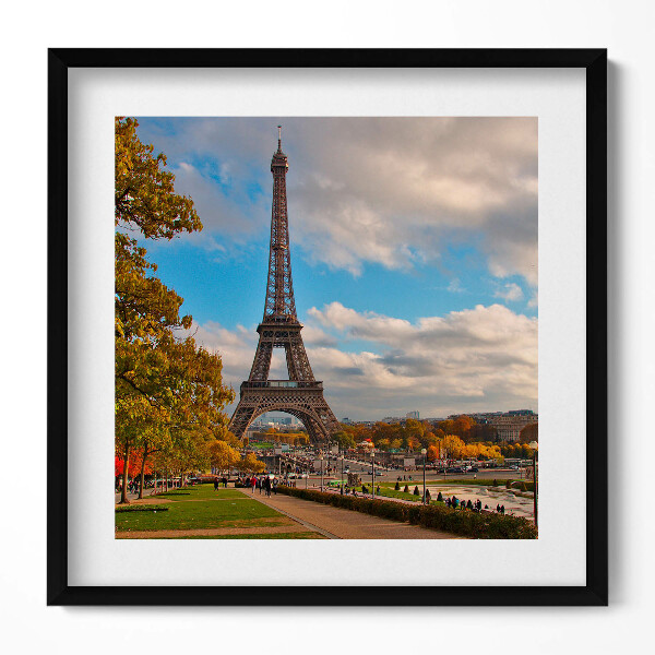 Obraz v rámu efektivní Eiffelova věž na podzim ve Francii