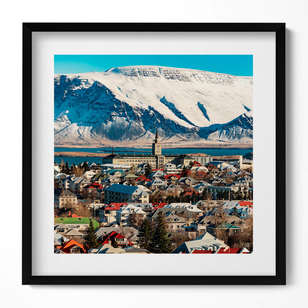 Obraz v rámu efektivní Pohled na Reykjavík Island
