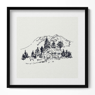 Obraz v rámu efektivní Kresba chaty v horách